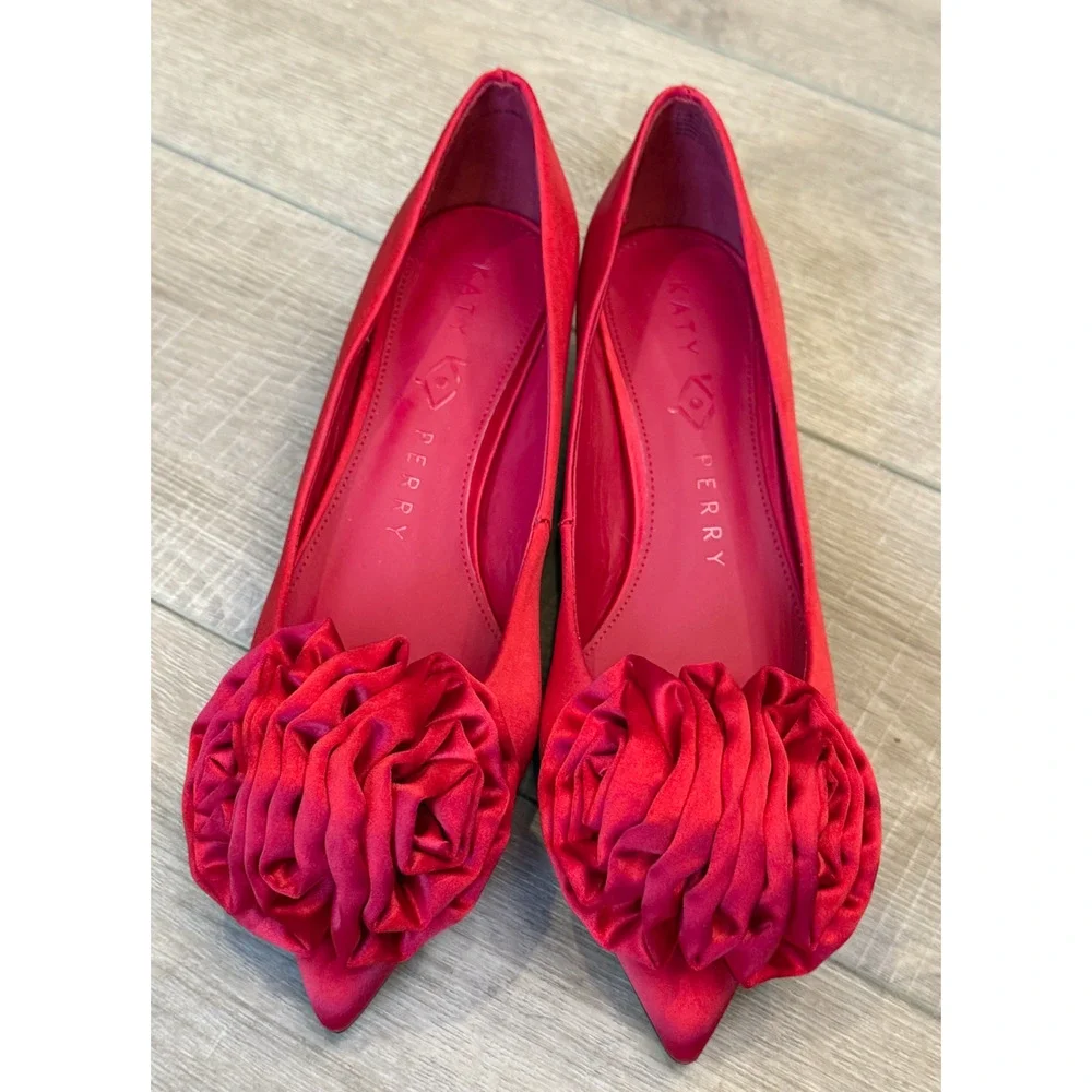 NEW KATY PERRY RED MICRO HEEL FLOWER PUMPS HEELS SHOES SZ 6.5M 6.5 - Picture 4 of 13